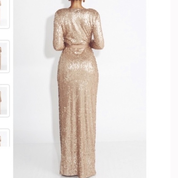Jluxlabel Gold Sequins Wrap Gown Maxi Dress - Picture 4 of 5